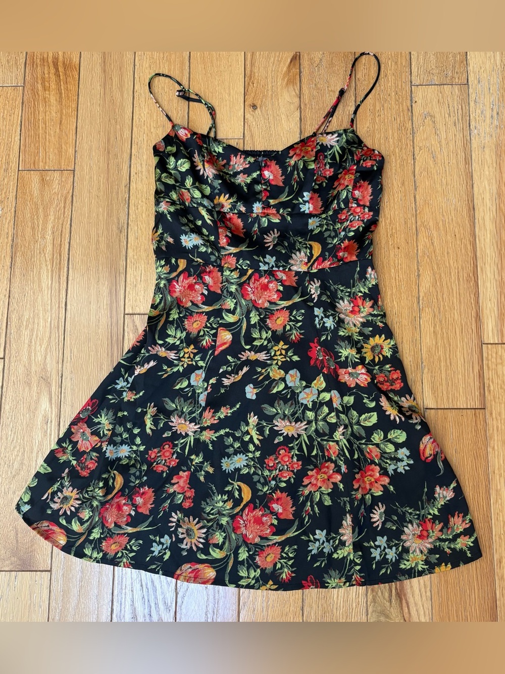 Urban Outfitters Black Floral Spaghetti-Strap Mini Dress